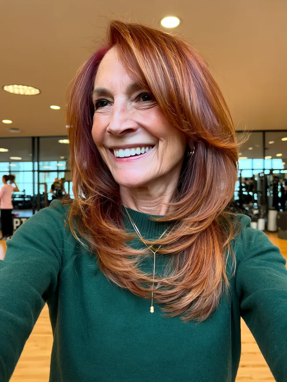 Long Voluminous Copper Auburn Blend with Face-Framing Layers